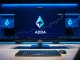 Cardano ADA logo on a trading screen with an upward price chart in a professional trading room.