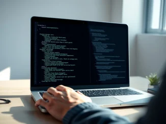 A developer uses the ChatGPT Codex tool for programming on a laptop.