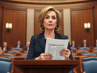 Senator Cynthia Lummis discusses the CLARITY Act and its DeFi developer protections in a Senate setting.