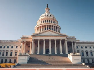 US Capitol building on a sunny day, representing federal regulatory and legislative oversight of crypto banking charters.