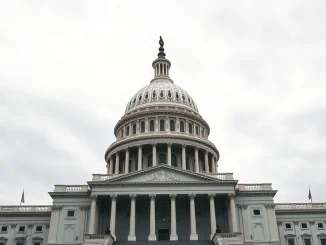 US Capitol building on cloudy day with digital network overlays symbolizing crypto and AI political influence