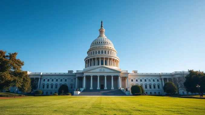 US Capitol building under clear blue sky, symbolizing crypto regulation debate.