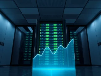 Crypto news today: a visual metaphor for the merging of traditional finance and blockchain technology in a data center.