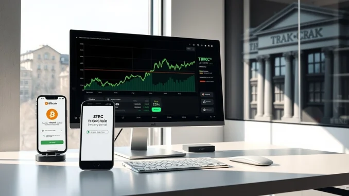 Digital newsroom desk with Bitcoin chart, THORChain recovery portal, and Italian bank reference