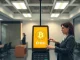 Crypto today: Businessperson using digital payment terminal with Bitcoin and USDb stablecoin symbols
