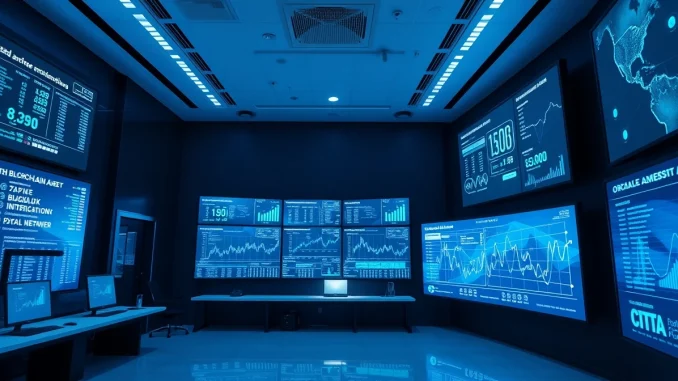 DTCC and Chainlink 24/7 collateral management network control room with blockchain data screens