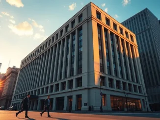 DTCC tokenized securities launch: DTCC headquarters in New York City at golden hour