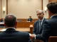 Courtroom scene during the OpenAI trial with expert witness Peter Russell testifying about AGI risks