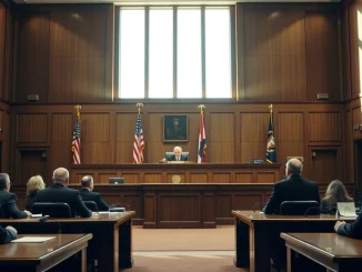 A California courtroom where jurors are deliberating the Elon Musk vs Sam Altman OpenAI case.