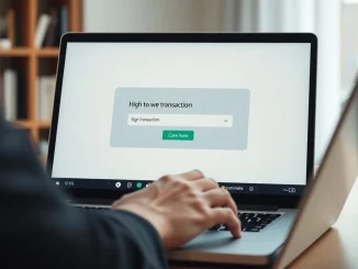 User reviewing a clear transaction signing prompt on a laptop in a home office, representing enhanced wallet security