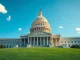 US Capitol building under blue sky, backdrop for Senate crypto bill markup