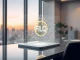 Digital hologram of a tokenized fund symbol on a modern office desk with a city skyline background