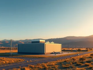 Firmus AI datacenter facility in an Australian landscape, representing Project Southgate infrastructure.