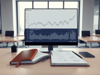 Goldman Sachs Bitcoin income ETF concept showing financial analysis of options strategies on a trading desk.