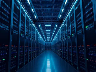 Google Cloud data center interior with server racks and cooling systems, representing AI infrastructure and capacity constraints.