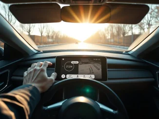 Car dashboard with Google Gemini AI assistant interface on touchscreen display