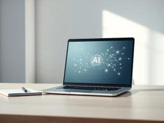 Google Workspace AI tools automating office productivity tasks on a laptop in a modern workspace.
