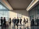 Modern corporate office lobby with professionals, representing Kast's expansion into regulated financial services.