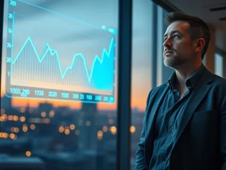 Ian Crosby, founder of AI bookkeeping startup Synthetic, standing in a modern office with a holographic financial chart