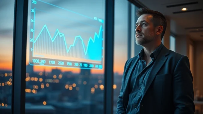 Ian Crosby, founder of AI bookkeeping startup Synthetic, standing in a modern office with a holographic financial chart