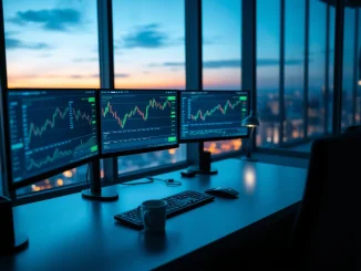 Professional trading desk with Kraken Pro interface showing margin trading charts