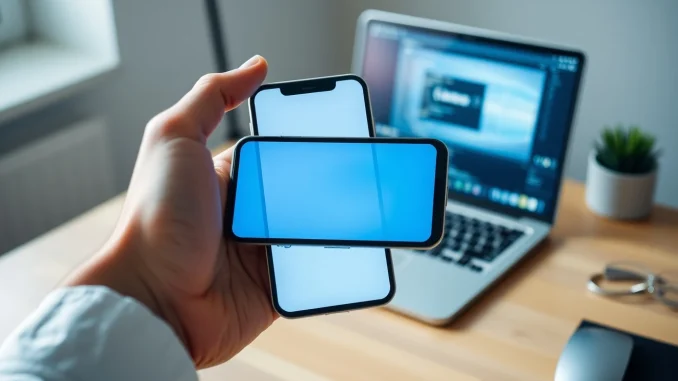 Person using Lovable's mobile app on a smartphone in a modern workspace