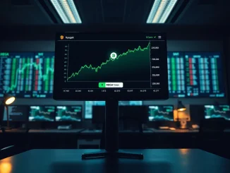 MEGA token price chart on a professional trading monitor in a dimly lit office, representing the new buyback program.