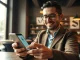 Small business owner using Meta AI assistant on smartphone