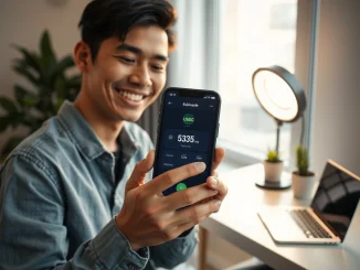 Content creator in the Philippines checking USDC wallet on smartphone for Meta payout