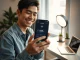 Content creator in the Philippines checking USDC wallet on smartphone for Meta payout