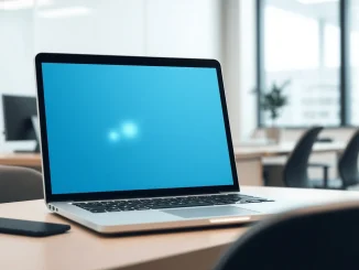 Laptop showing AI interface representing Microsoft Copilot's terms of service warning.