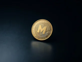 Monero (XMR) coin on dark reflective surface, symbolizing privacy and security in cryptocurrency