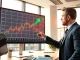 Analyst pointing at bullish MSTR stock chart in modern office
