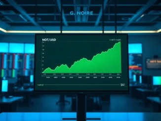 Notcoin (NOT) price chart on a trading monitor in a professional office setting