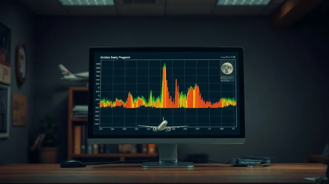 NTSB office desk with a monitor showing a spectrogram image used for audio reconstruction.