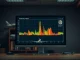 NTSB office desk with a monitor showing a spectrogram image used for audio reconstruction.