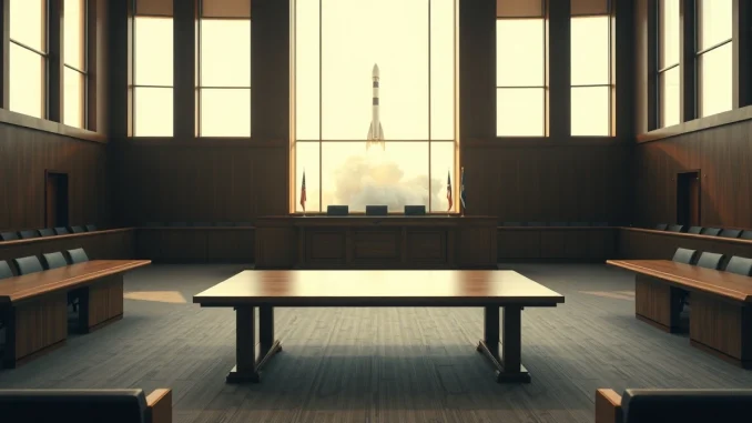 Empty courtroom with a judge's bench, symbolizing the conclusion of the Musk v. Altman OpenAI trial.