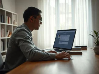 Person using ChatGPT on a laptop in a calm home office setting