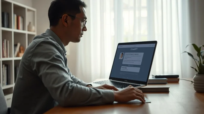 Person using ChatGPT on a laptop in a calm home office setting