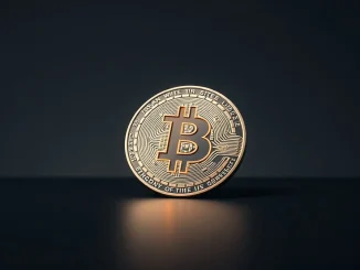 Newsroom monitor showing ORDI price chart with Bitcoin and Ordinals imagery in background