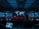 Secure military command center with AI data visualization on large screens