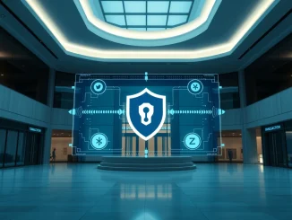 Polygon private stablecoin payment interface with shielded transaction and zero-knowledge proof icons in a professional institutional setting