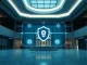 Polygon private stablecoin payment interface with shielded transaction and zero-knowledge proof icons in a professional institutional setting