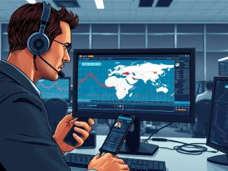 Trader analyzing Polymarket odds and financial charts related to US-Iran geopolitical risk.