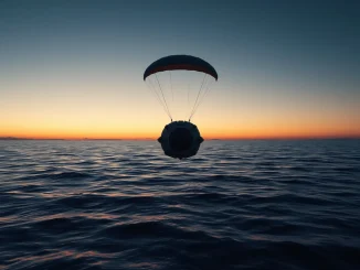 NASA Orion spacecraft splashdown in the Pacific Ocean marking the end of the Artemis II mission.
