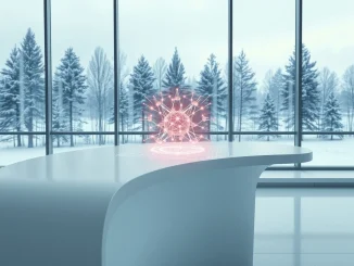 QuTwo AI lab valuation: A holographic quantum-classical computing network displayed in a modern Finnish office, symbolizing European tech innovation.