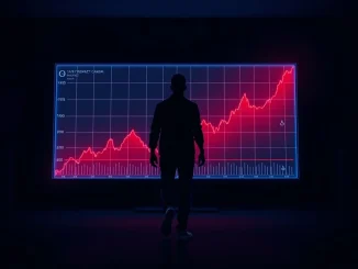 Memecoin chart crashing with developer silhouette walking away from glowing screen