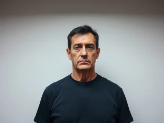 Keonne Rodriguez, Samourai Wallet co-founder, with a serious expression in a booking-style photo