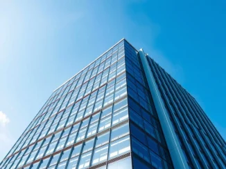 Samsung headquarters building in Suwon, South Korea, on a sunny day