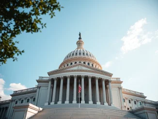 US Capitol building in Washington D.C. on a clear day, representing legislative action on cryptocurrency regulation.
